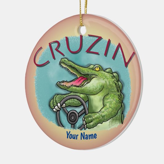 alligator rijdende auto keramisch ornament (Links)