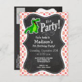 Alligator; Roze en koraalpokadots Uitnodiging Briefkaart (Voorkant / Achterkant)