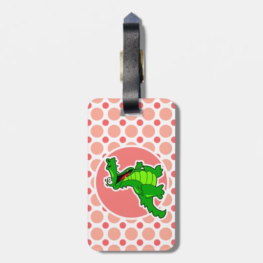 Alligator; Roze & Koraal Polka stippen Bagagelabel (Achterkant verticaal)