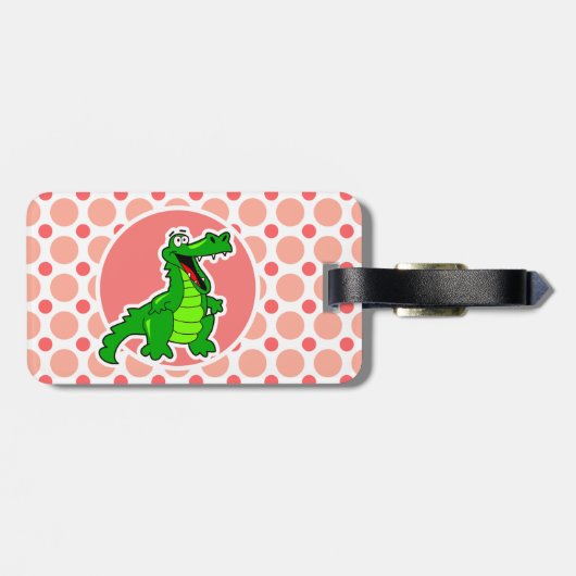 Alligator; Roze & Koraal Polka stippen Bagagelabel (Achterkant horizontaal)