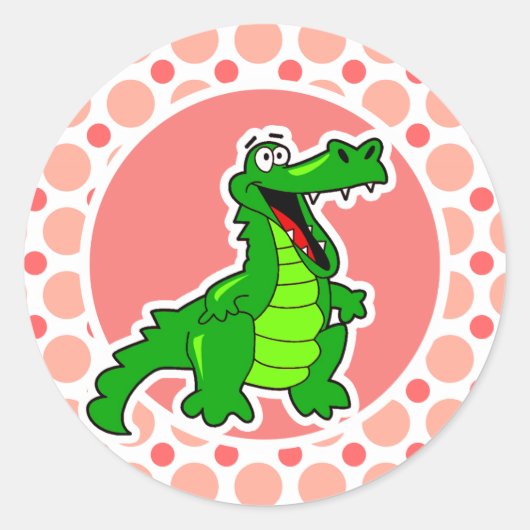 Alligator; Roze & Koraal Polka stippen Ronde Sticker (Voorkant)