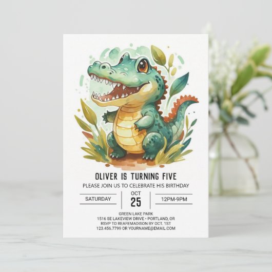 Alligator Schattigee Krokodil Verjaardag Kaart (Staand voorkant)