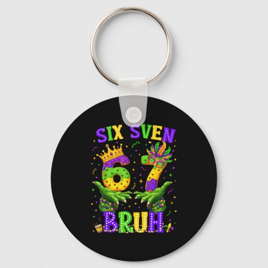Alligator Six Seven Bruh 6 7 Meme Mardi Gras Carni Sleutelhanger (Voorkant)
