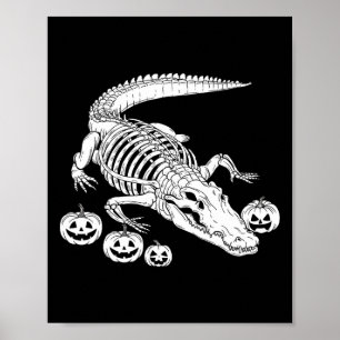 Alligator Skeleton Verjaardag Halloween Mannen vro Poster