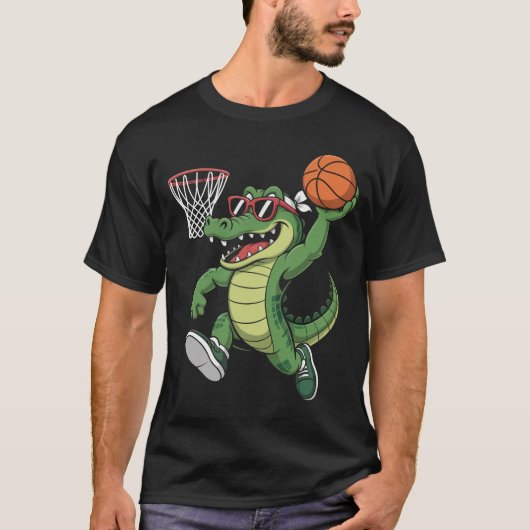 Alligator spelen basketbalspeler t-shirt (Voorkant)