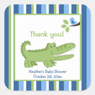 Alligator Square Favor Stickers - Blauw/groen
