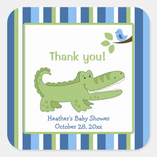 Alligator Square Favor Stickers - Blauw/groen (Voorkant)