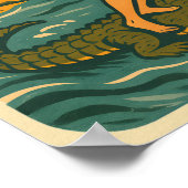 Alligator Surfing Beach Pin-up | Retro Coastal Art Poster (Hoek)