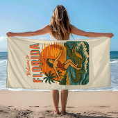 Alligator Surfing Beach Pin-up | Retro Coastal Art Strandlaken