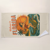 Alligator Surfing Beach Pin-up | Retro Coastal Art Strandlaken (Voorkant)