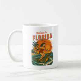 Alligator Surfing Beach Pin-up Retro Coastal Life Koffiemok