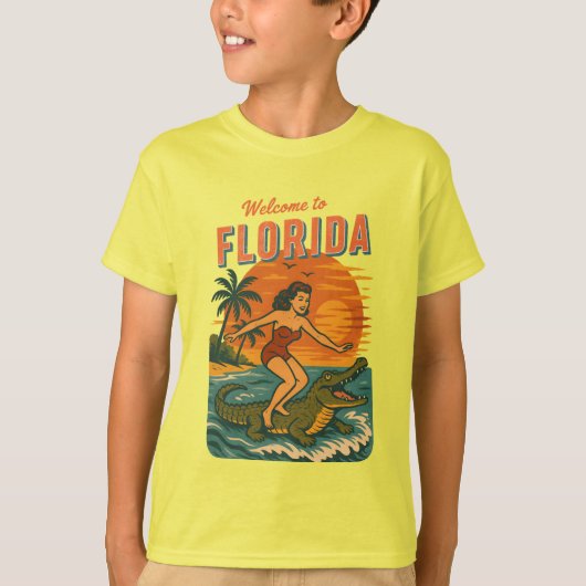 Alligator Surfing Beach Pin-up Retro Coastal Life T-shirt (Voorkant)