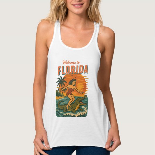 Alligator Surfing Beach Pin-up Retro Coastal Life Tanktop (Voorkant)