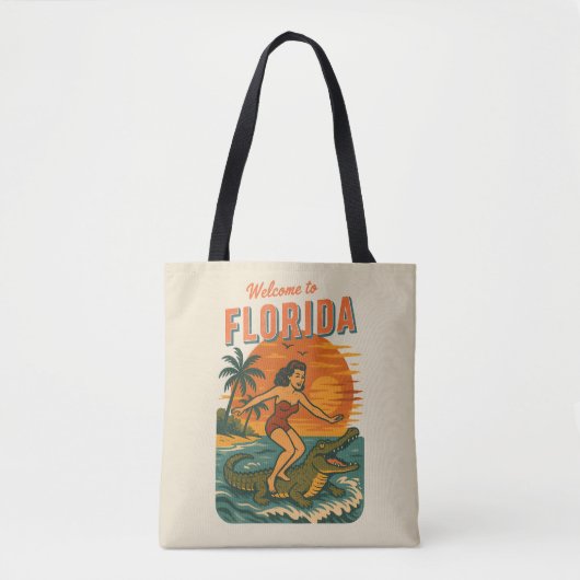 Alligator Surfing Beach Pin-up Retro Coastal Sand Tote Bag (Voorkant)