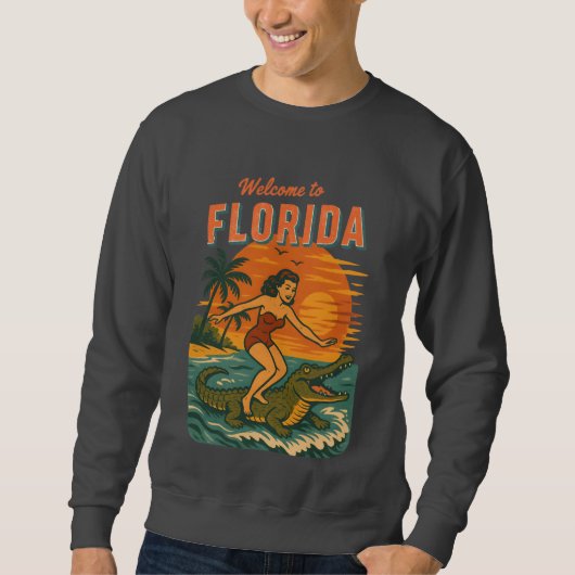 Alligator Surfing Coastal Life Graphic Retro Surf Trui (Voorkant)