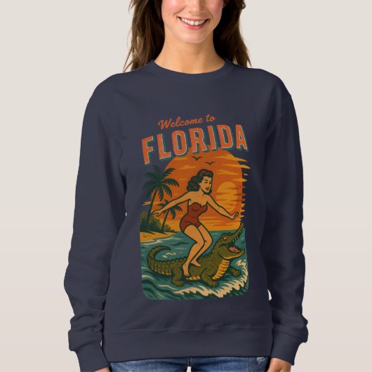 Alligator Surfing Coastal Life Graphic Retro Surf Trui (Voorkant)