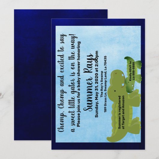Alligator Swamp Baby shower uitnodiging (Voorkant / Achterkant)