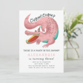 Alligator Thema Verjaardagsfeest Roze Kaart (Staand voorkant)