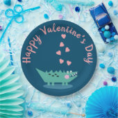 Alligator Valentijnsdag Hartenroze Papieren Bordje (Feest)