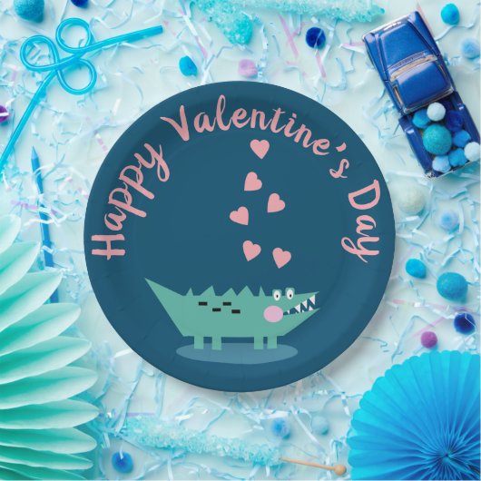 Alligator Valentijnsdag Hartenroze Papieren Bordje (Feest)
