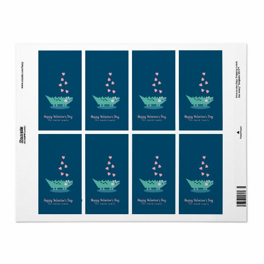 Alligator Valentijnsdag Verticaal Etiket (Full Sheet)