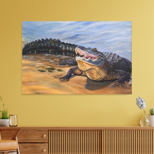 Alligator. Van aangezicht tot aangezicht Canvas Afdruk (Insitu (Woonkamer))