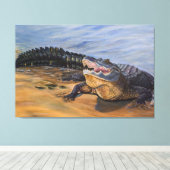 Alligator. Van aangezicht tot aangezicht Canvas Afdruk (Insitu (Houten vloer))