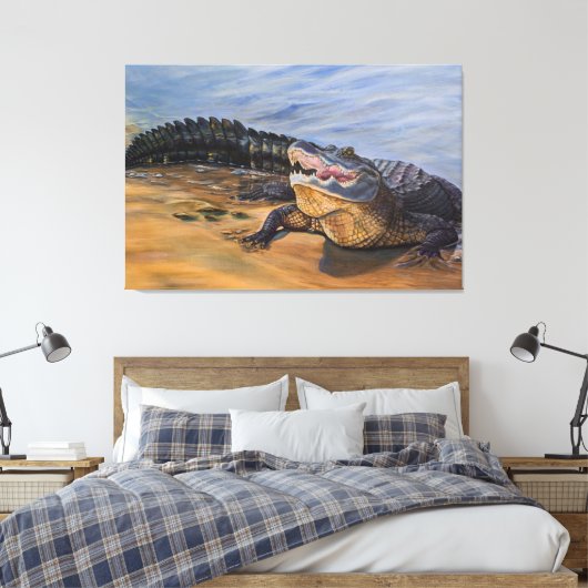 Alligator. Van aangezicht tot aangezicht Canvas Afdruk (Insitu (Slaapkamer))