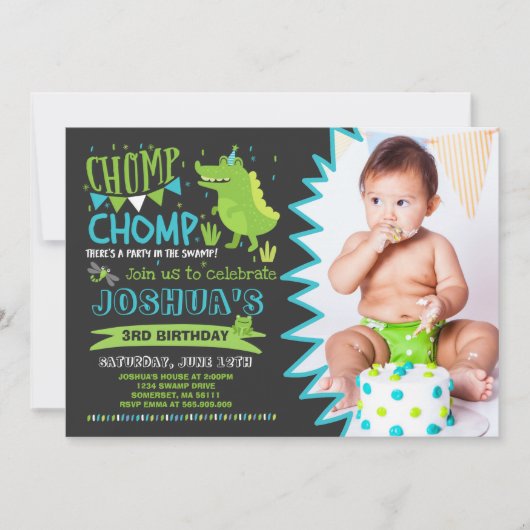 Alligator Verjaardag Uitnodiging Krokodillenfeest (Voorkant)