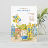 Alligator verjaardagsfeestje kaart (Staand voorkant)