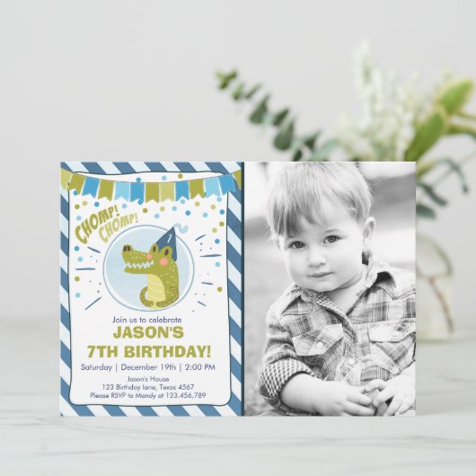 Alligator verjaardagsuitnodiging Alligator feest J Kaart (Staand voorkant)