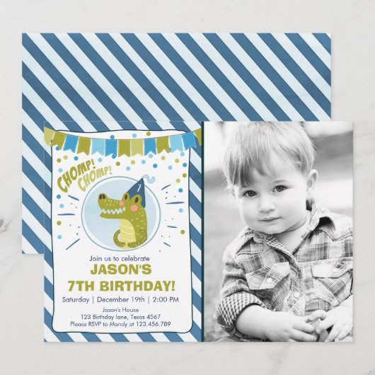 Alligator verjaardagsuitnodiging Alligator party B Kaart (Voorkant / Achterkant)