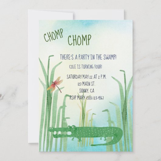 Alligator verjaardagsuitnodiging kaart (Voorkant)