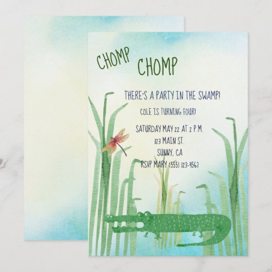 Alligator verjaardagsuitnodiging kaart (Voorkant / Achterkant)
