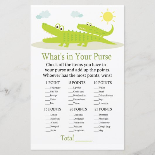 Alligator Wat zit er in je baby shower met handtas (Voorkant)