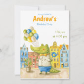 Alligator Waterverf Crocodile Birthday Uitnodiging (Voorkant)