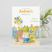 Alligator Waterverf Crocodile Birthday Uitnodiging (Staand voorkant)