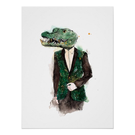 Alligator Waterverf Portret Perfect Poster (Voorkant)