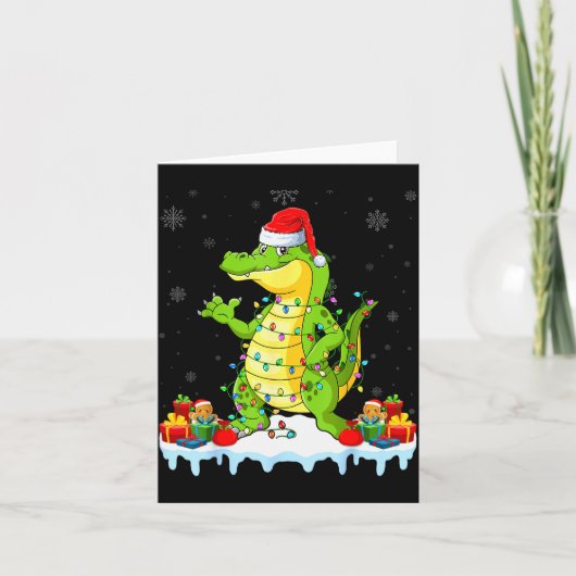 Alligator Wearing Xmas Lights Santa Hat Alligator  Kaart (Voorkant)