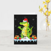 Alligator Wearing Xmas Lights Santa Hat Alligator  Kaart (Gele Bloem)
