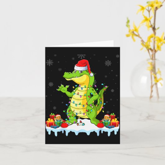 Alligator Wearing Xmas Lights Santa Hat Alligator  Kaart (Gele Bloem)