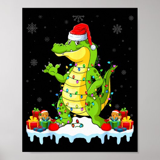 Alligator Wearing Xmas Lights Santa Hat Alligator  Poster (Voorkant)