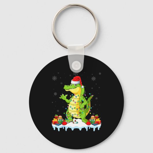 Alligator Wearing Xmas Lights Santa Hat Alligator  Sleutelhanger (Voorkant)