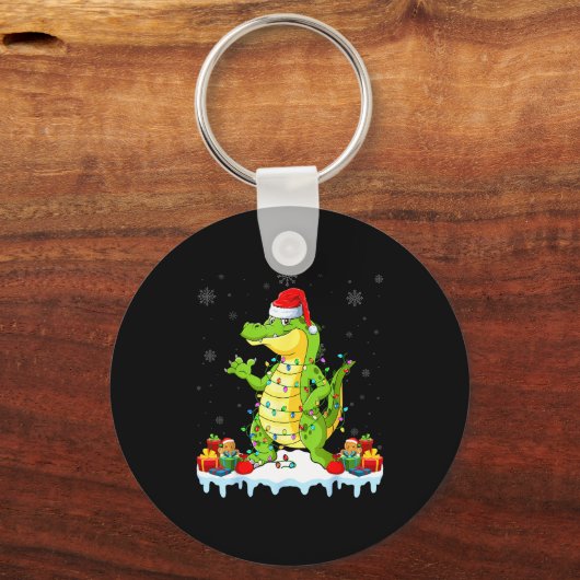 Alligator Wearing Xmas Lights Santa Hat Alligator  Sleutelhanger (Voorkant)