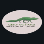 Alligator Wedding Sticker. Florida South Carolina. Ovale Sticker<br><div class="desc">Dit schattige alligatorontwerp is de perfecte sticker om je Florida of South Carolina bruiloft aan te passen. Geef je bruiloft een persoonlijk tintje met deze stickers en plaats ze op je feest.</div>