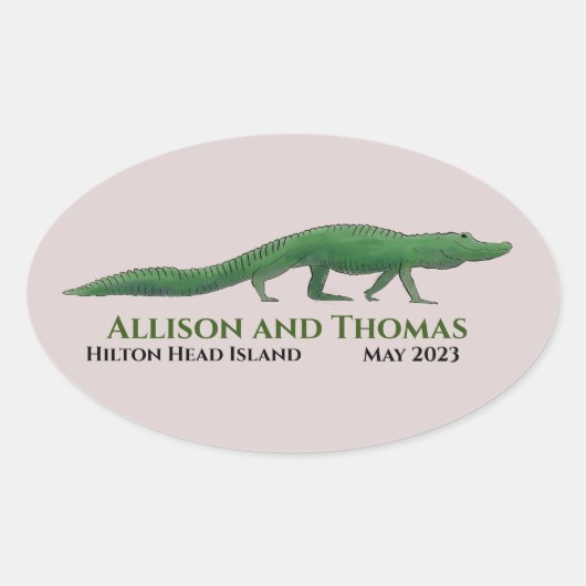 Alligator Wedding Sticker. Florida South Carolina. Ovale Sticker (Voorkant)