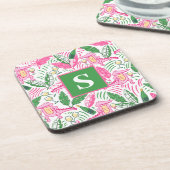 Alligator Wine Pink Green Monogram Preppy Bier Onderzetter (Linkerzijde)