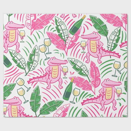 Alligator Wine Pink Green Preppy Cadeaupapier (Vlak)