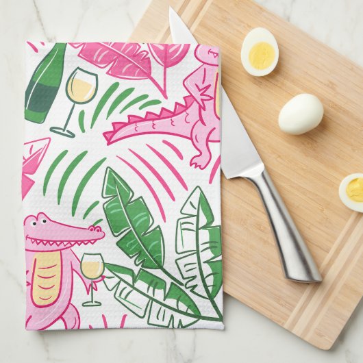 Alligator Wine Pink Green Preppy Theedoek (Quarter Fold)