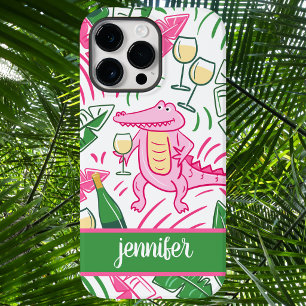 Alligator Wine Roze Groene Preppy Gepersonaliseerd Case-Mate iPhone 14 Pro Max Hoesje